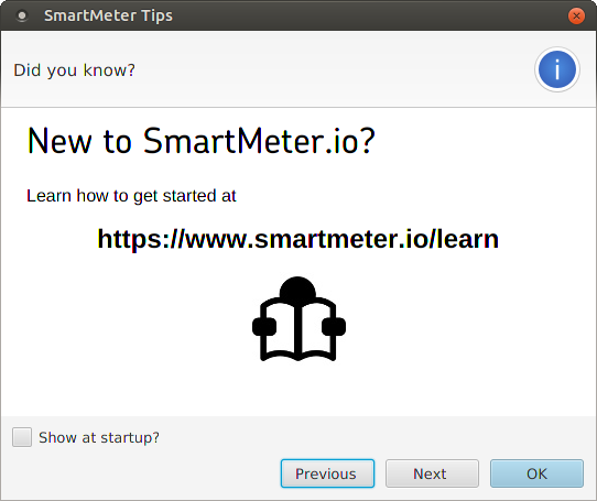 SmartMeter.io welcome screen tips